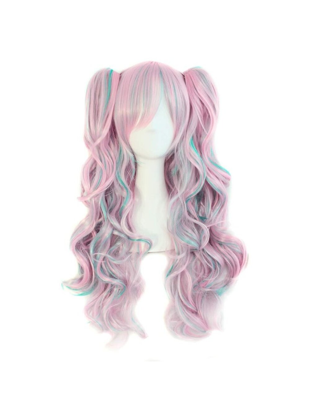 Women's Pink Blue Synthetic Lolita Long Curly Clip On Ponytails Cosplay Wigs